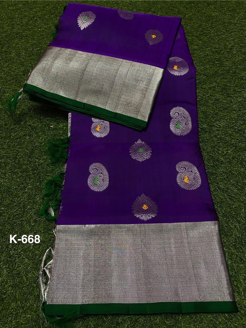Venkatagiri Pure Handloom Pattu Saree with 6 Inch Kaddi Border