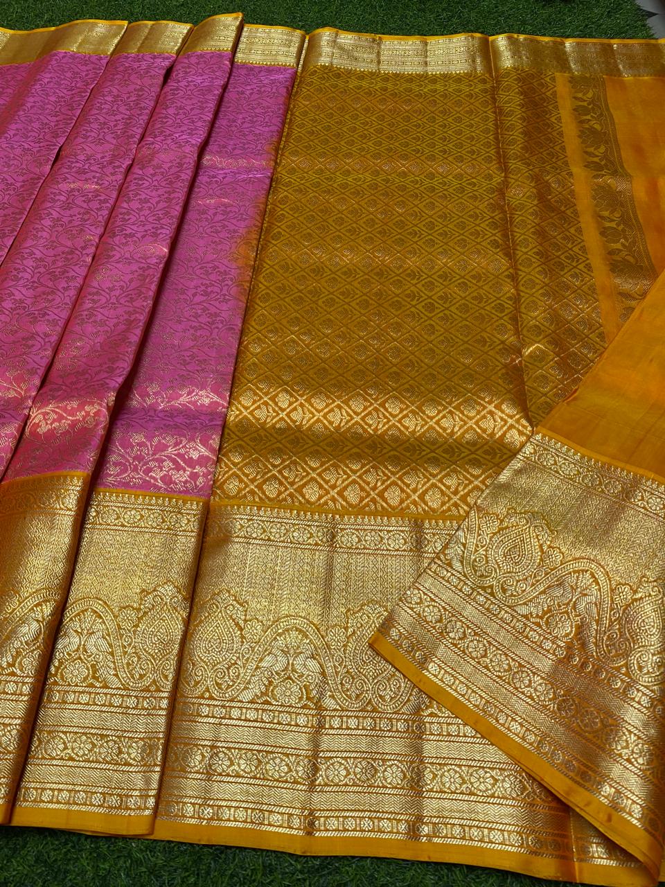 Venkatagiri Pure Handloom Pattu Saree with 12 Inch Designer Border and Hand Buta