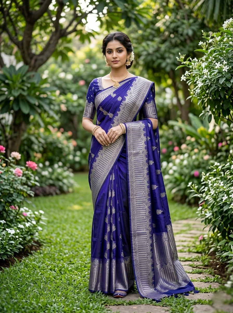 Venkatagiri Pure Handloom Pattu Saree with 10-Inch Rich Zari Border Handwork Buta