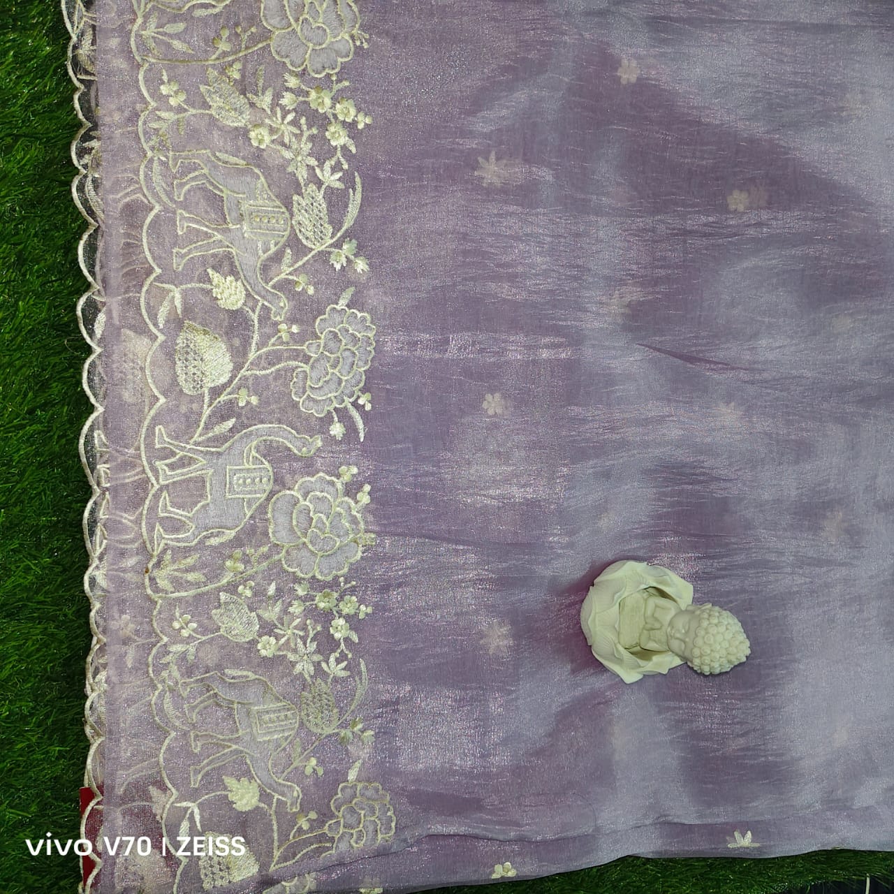 Premium Lavender Tissue Organza Saree with Intricate Applique Embroidery