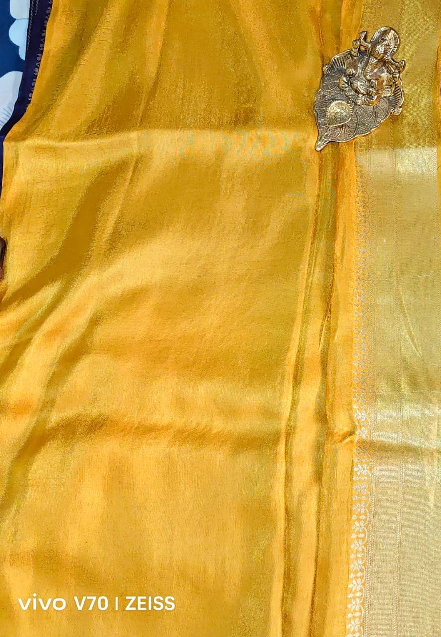 Beautiful Purple Dola Silk Saree with Gold Zari Stripes and Floral Border