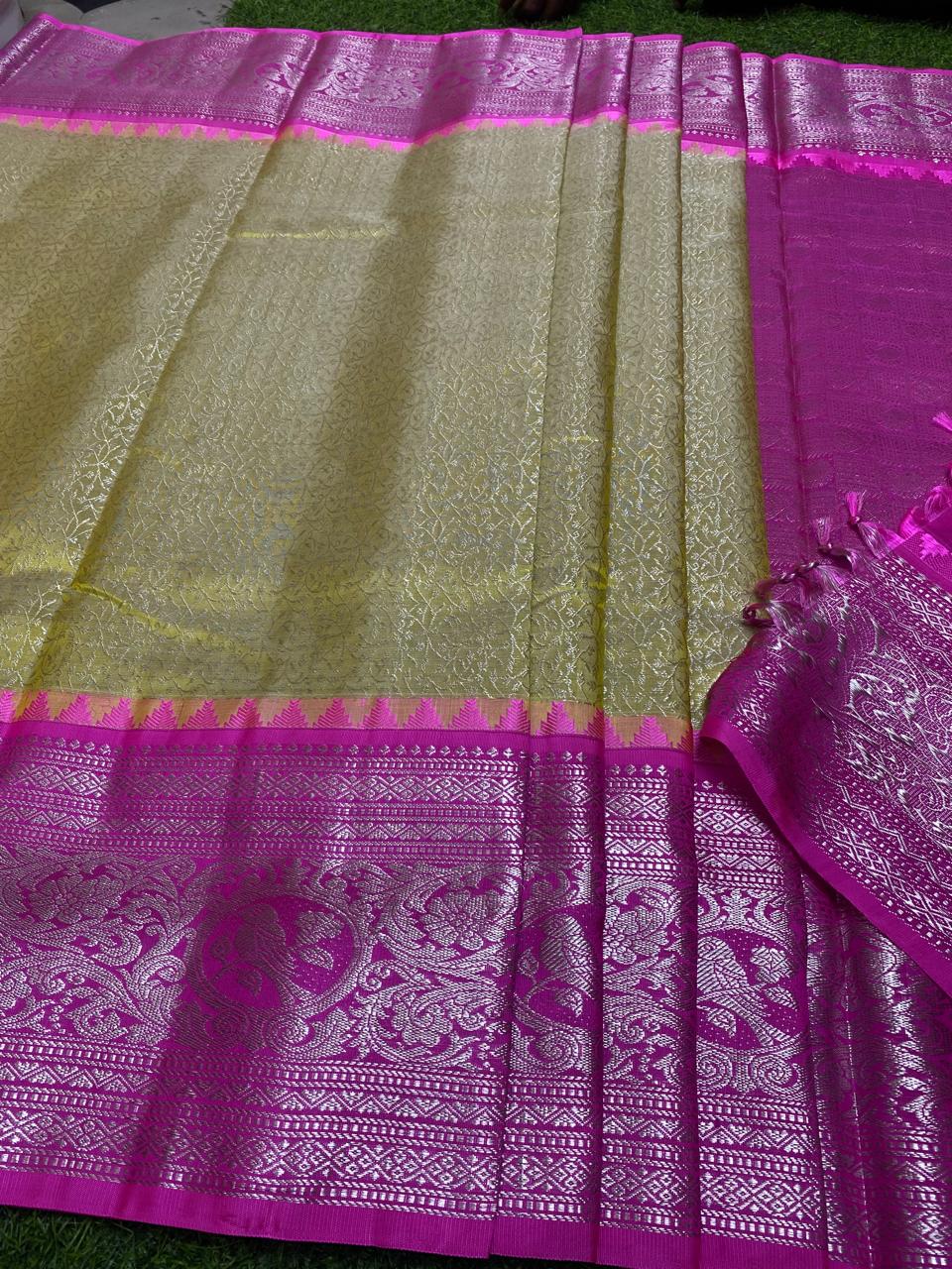 Venkatagiri Pure Handloom Pattu Saree with 12 Inch Special Kuttu Border and Hand Buta