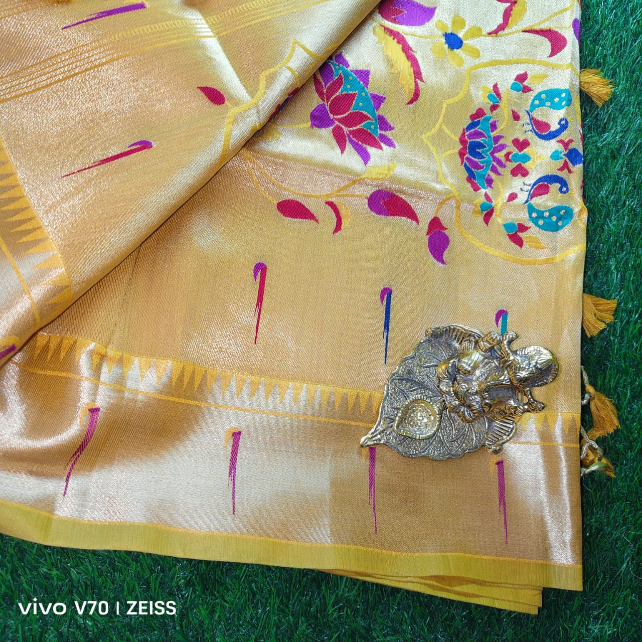 Radiant Yellow Tussar Silk Saree with Paithani Pallu & Munia Border