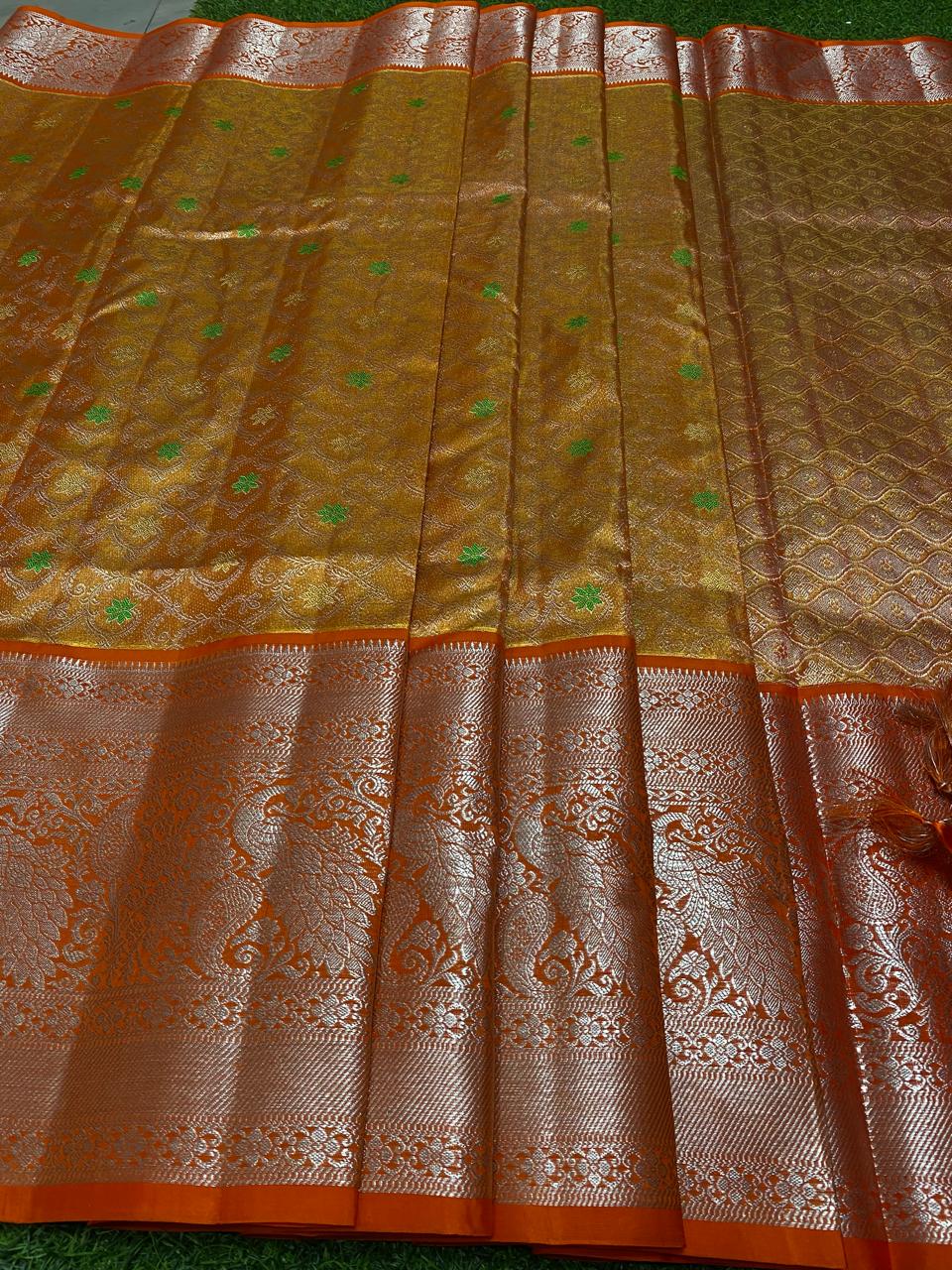 Venkatagiri Pure Handloom Pattu Saree with 12 Inch Rich Designer Border and Hand Buta