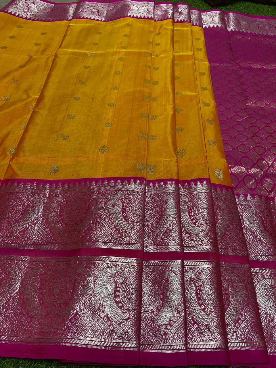 Venkatagiri Pure Handloom Pattu Saree with 12 Inch Rich Designer Border and Hand Buta