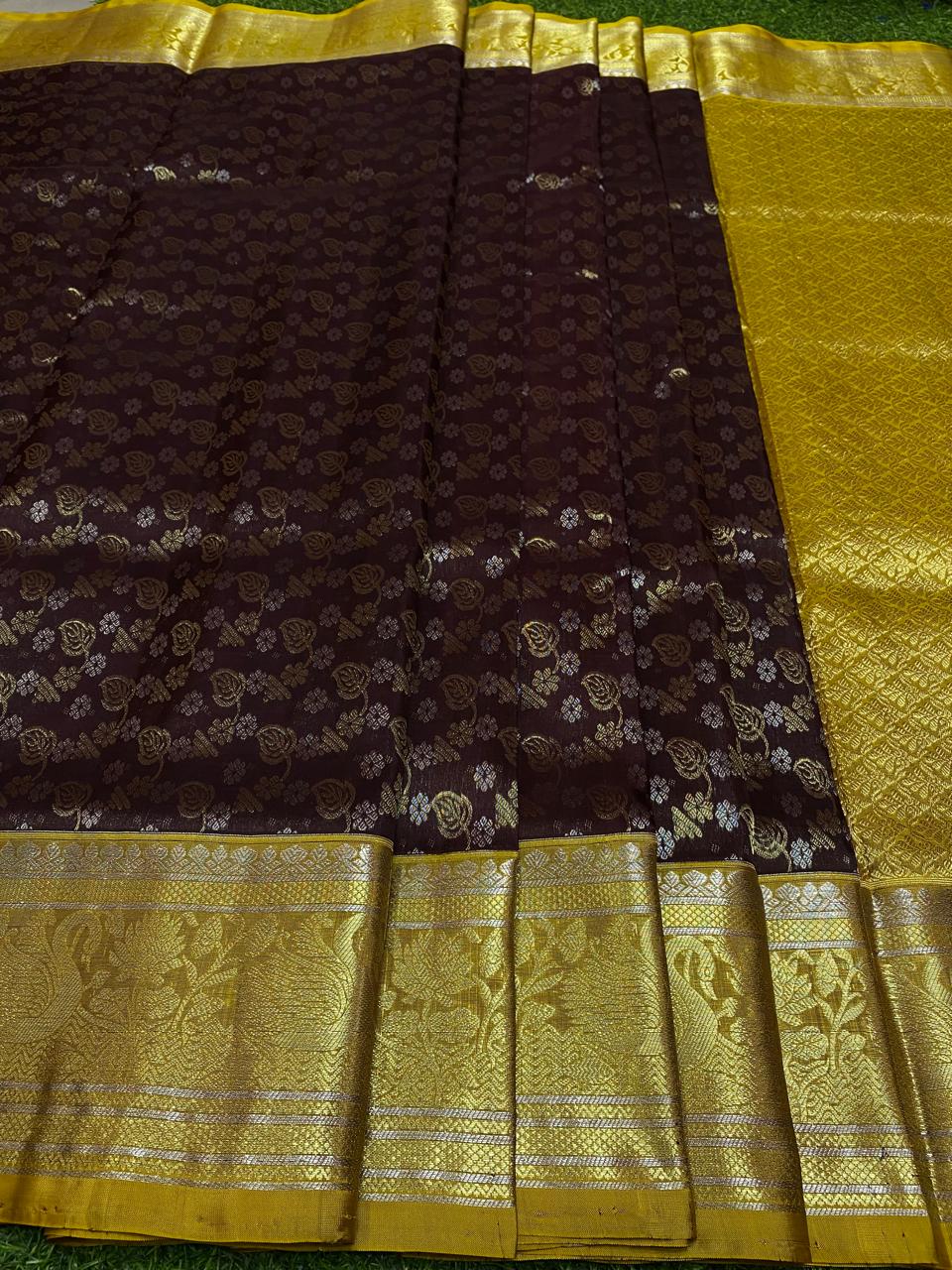 Venkatagiri Pure Handloom Pattu Saree with 12 Inch Designer Border and Hand Buta