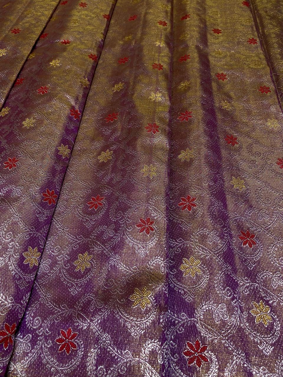 Venkatagiri Pure Handloom Tissue Saree with 12 Inch Border and Hand Buta