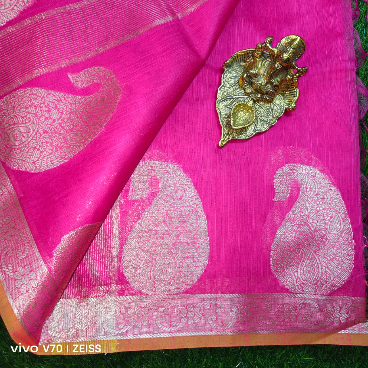 Royal Pink Chanderi Saree with Gold Zari Mango Motifs