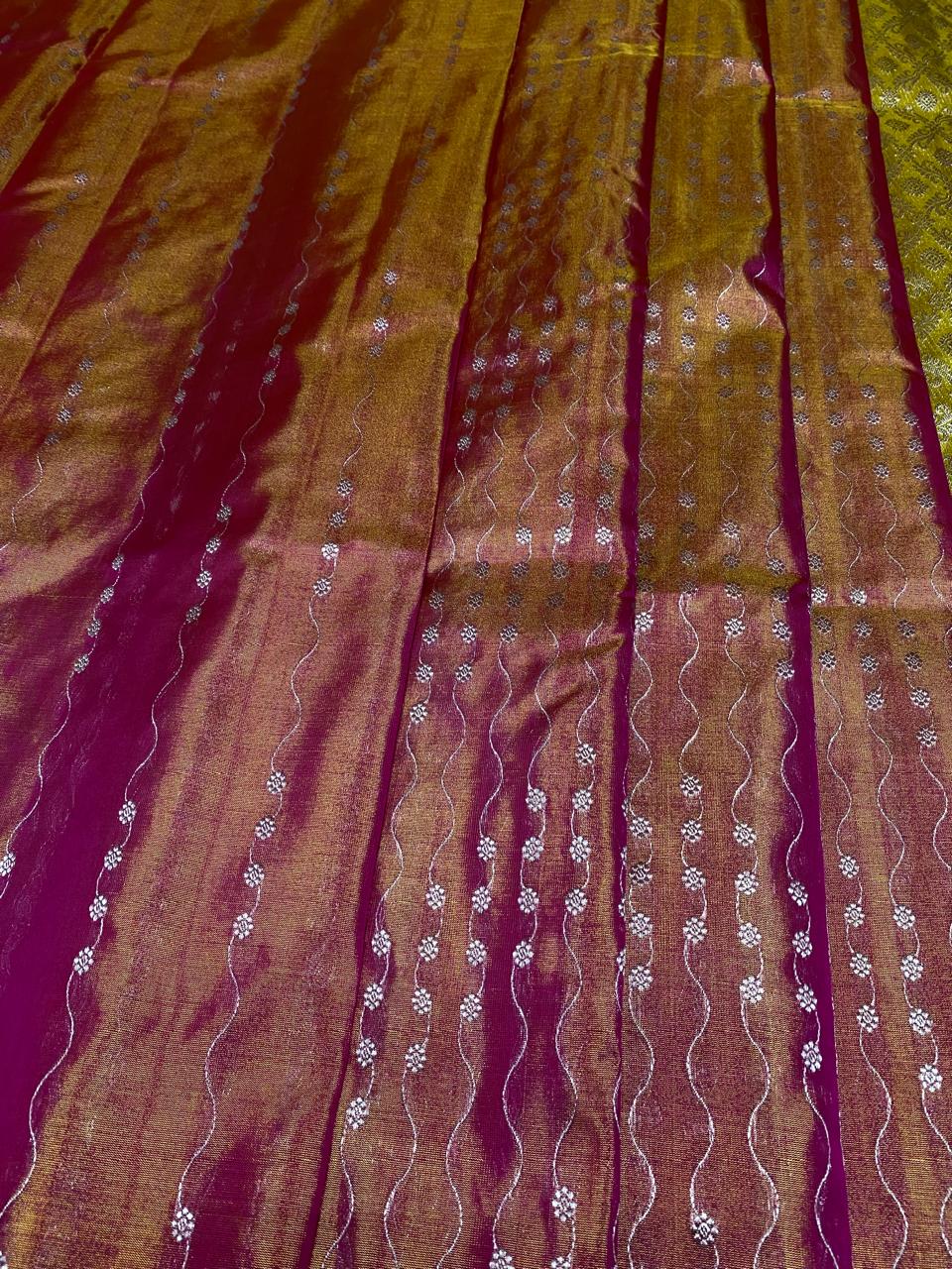 Venkatagiri Pure Handloom Tissue Saree with 4 Inch Designer Border and Hand Buta