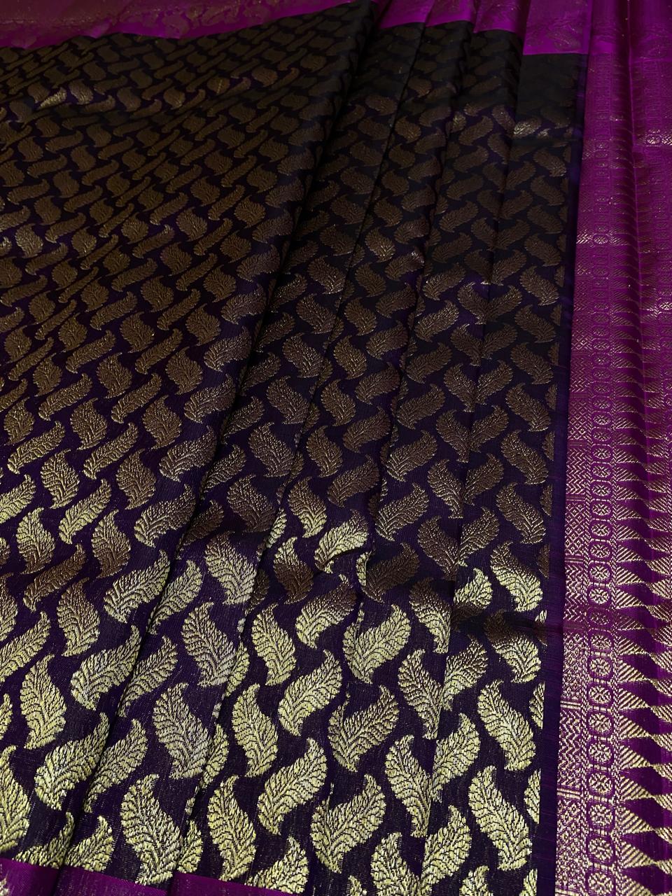 Venkatagiri Pure Handloom Pattu Saree with 8 Inch Designer Border and Hand Buta