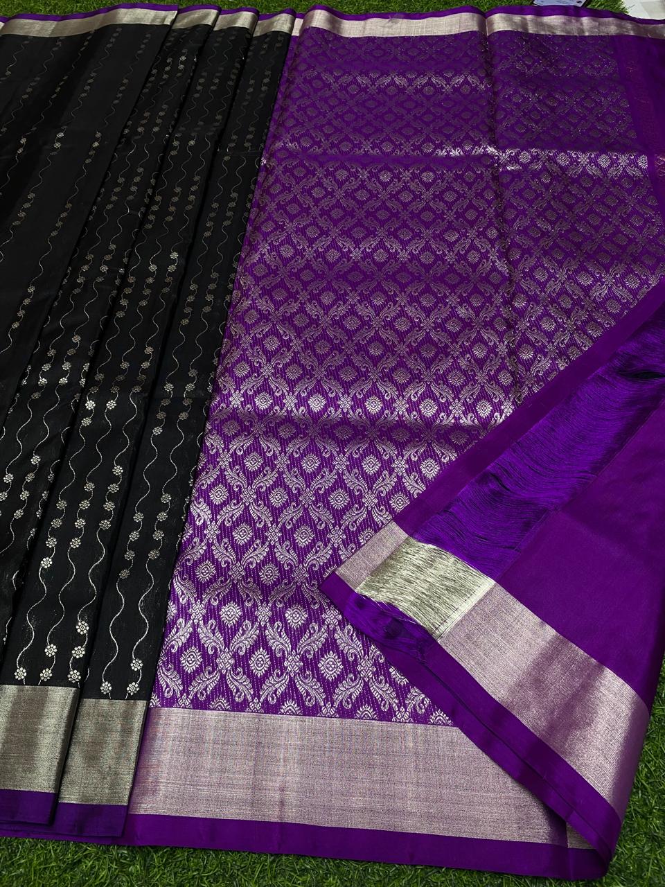Venkatagiri Pure Handloom Pattu Saree with 3 Inch Designer Border and Hand Buta