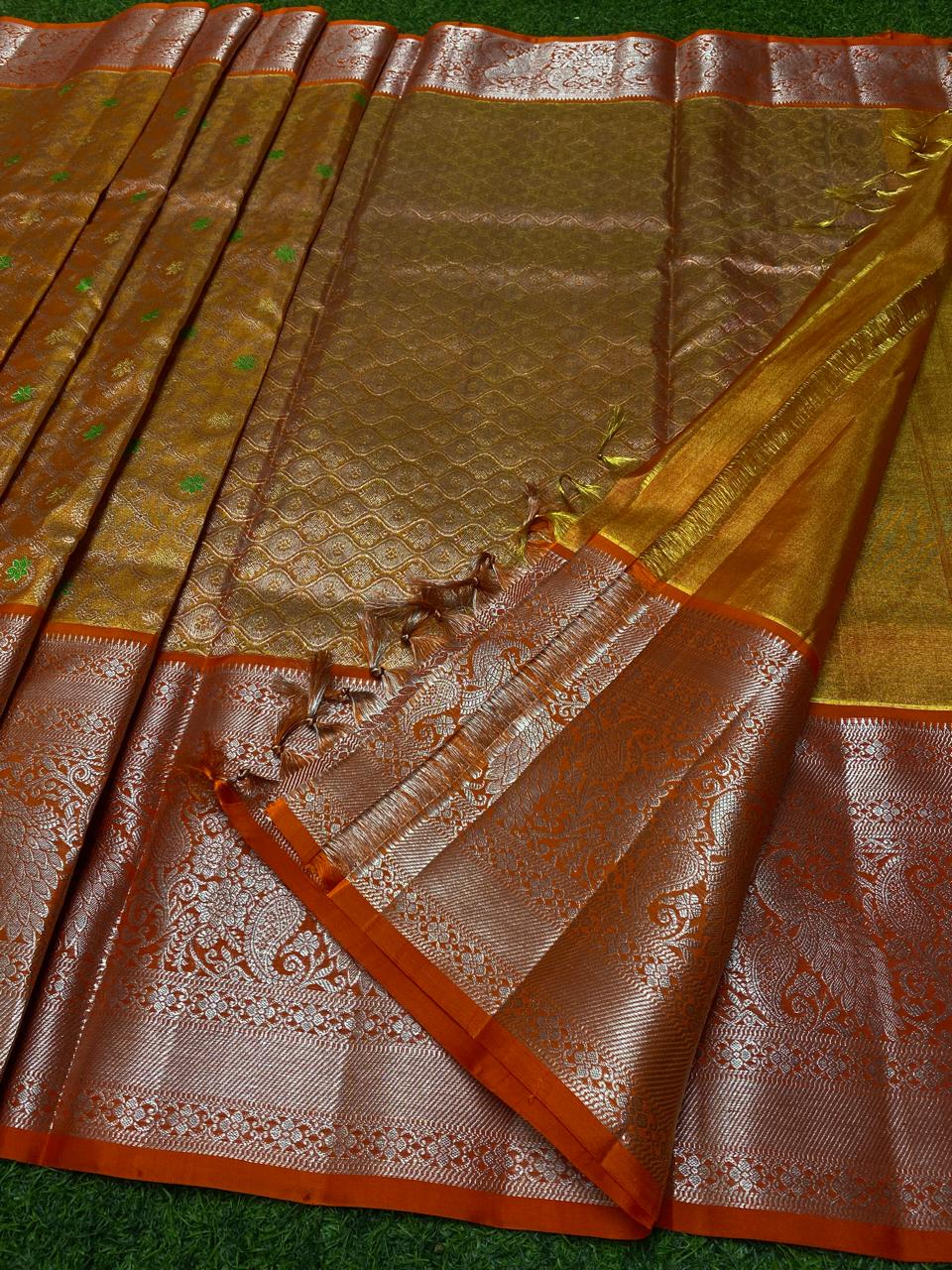 Venkatagiri Pure Handloom Pattu Saree with 12 Inch Rich Designer Border and Hand Buta