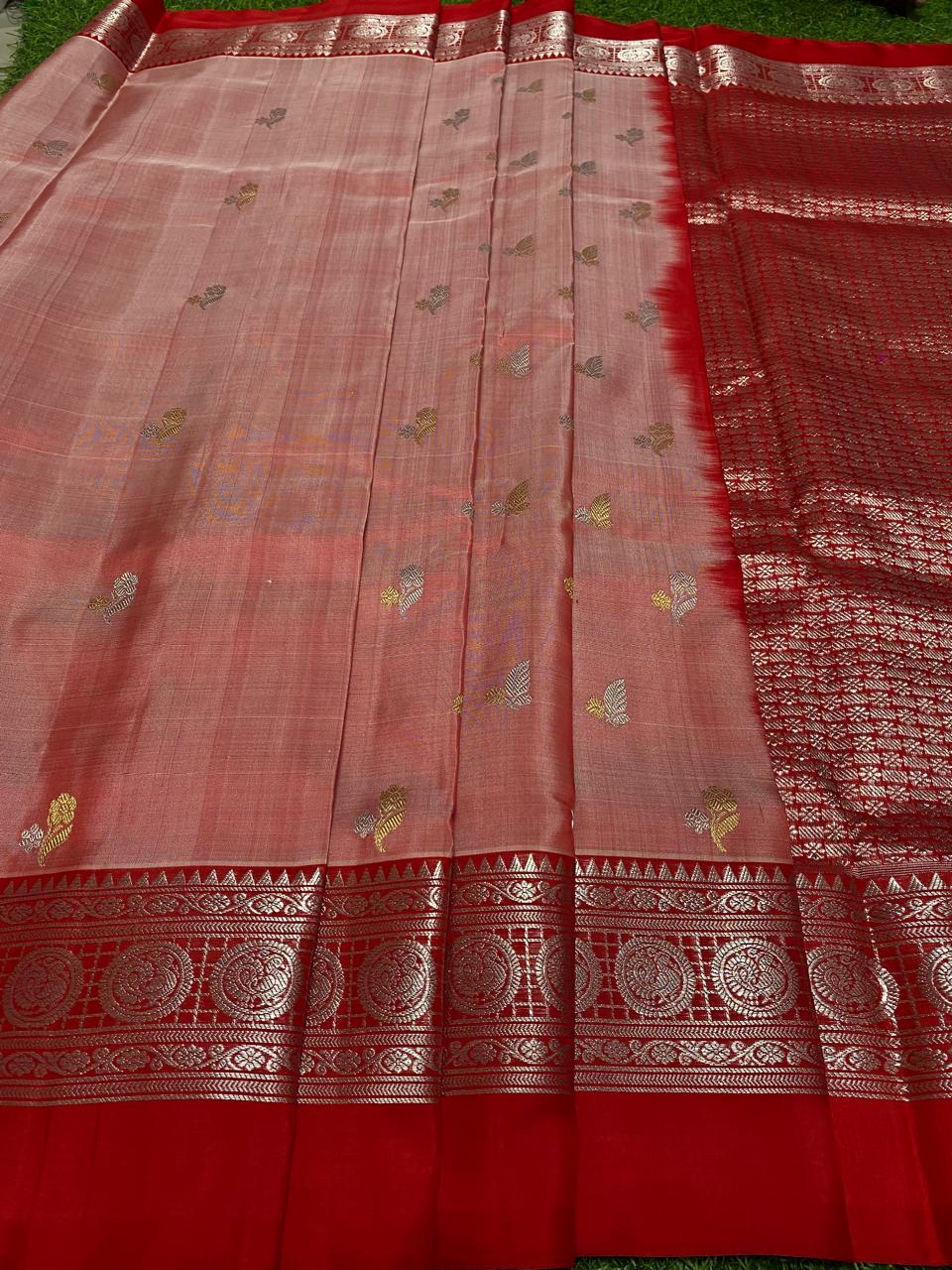 Venkatagiri Pure Handloom Pattu Saree with 6 Inch Designer Border and Hand Buta