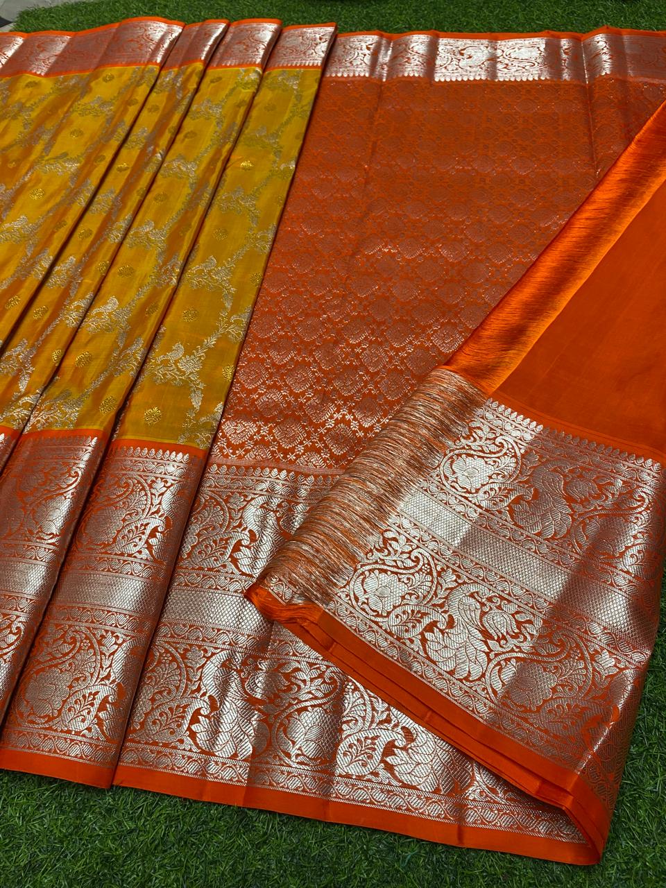 Venkatagiri Pure Handloom Pattu Saree with 12 Inch Premium Designer Border and Hand Buta