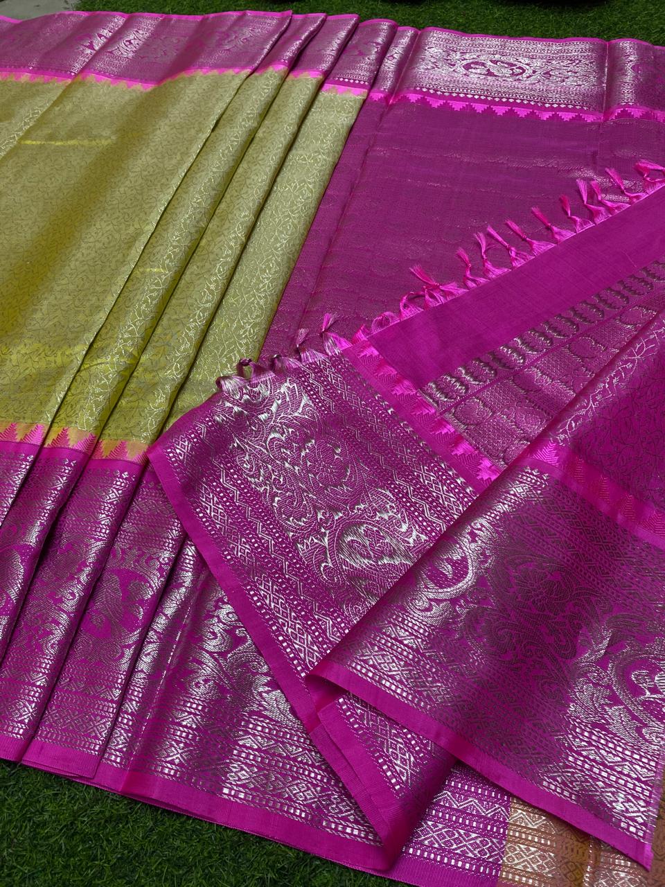 Venkatagiri Pure Handloom Pattu Saree with 12 Inch Special Kuttu Border and Hand Buta