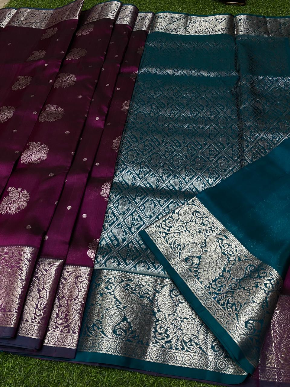 Venkatagiri Pure Handloom Pattu Saree with 6 Inch Kaddi Border and Hand Buta Mustard Yellow & Red