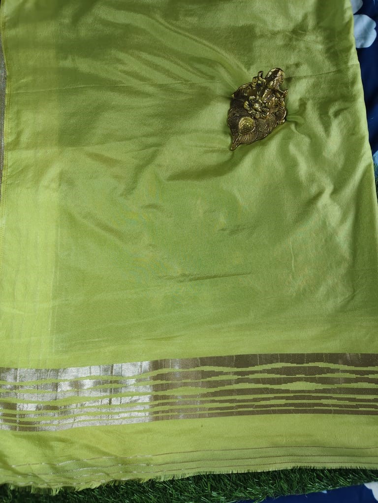 Parrot Green Georgette Saree with Gold Zari Weaving and Gold Border