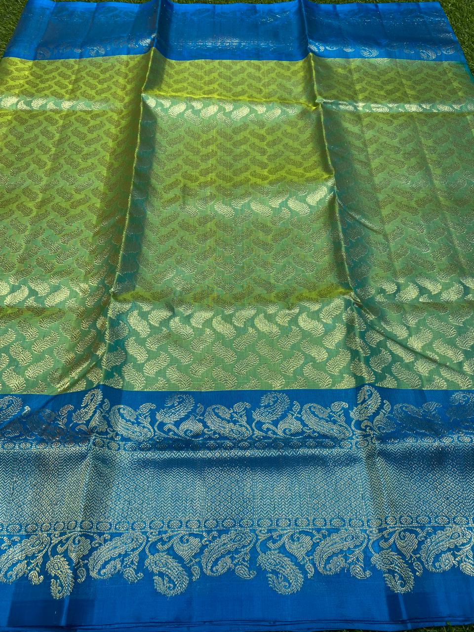 Venkatagiri Pure Handloom Pattu Saree with 6 Inch Designer Border and Hand Buta