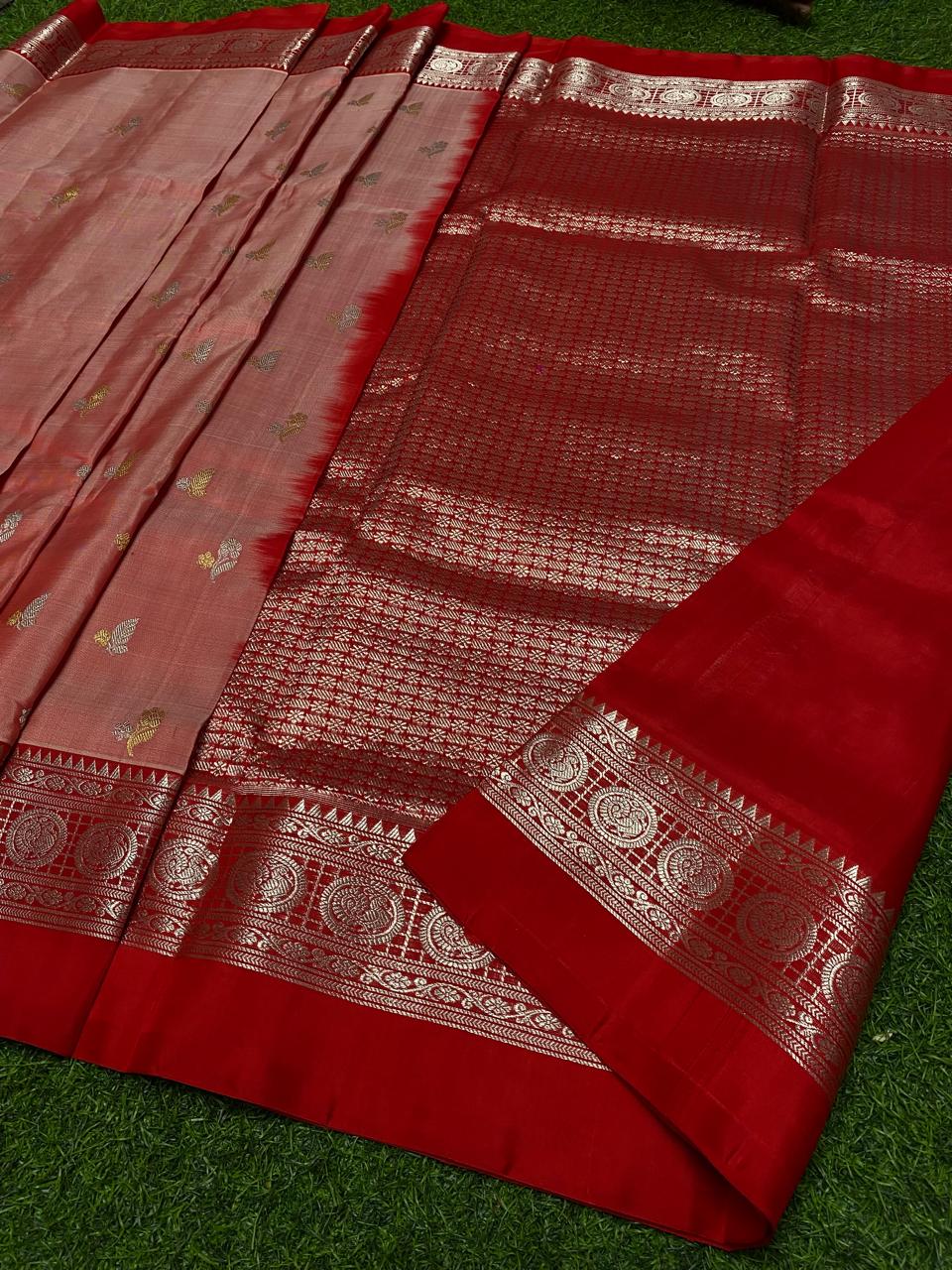 Venkatagiri Pure Handloom Pattu Saree with 6 Inch Designer Border and Hand Buta