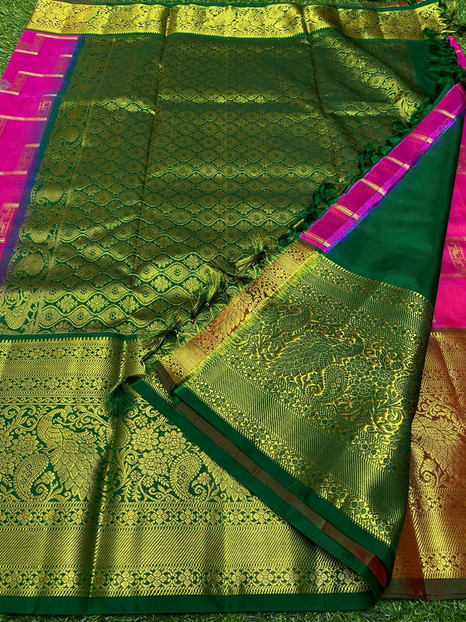 Venkatagiri Pure Handloom Pattu Saree with 12 Inch Designer Border and Hand Buta
