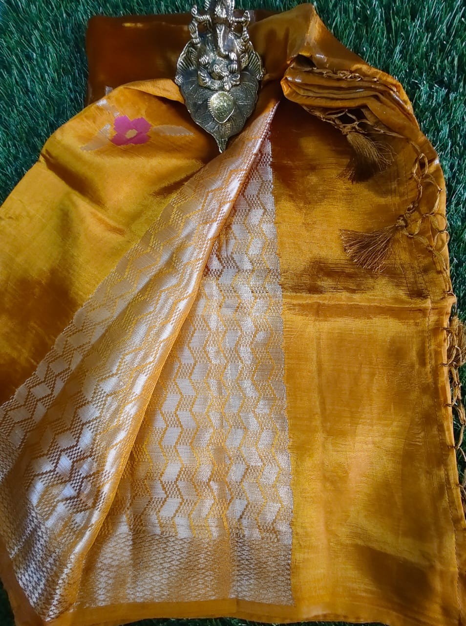 Elegant Mustard Yellow Raw Mango Silk Saree with Handwoven Jamdani Work