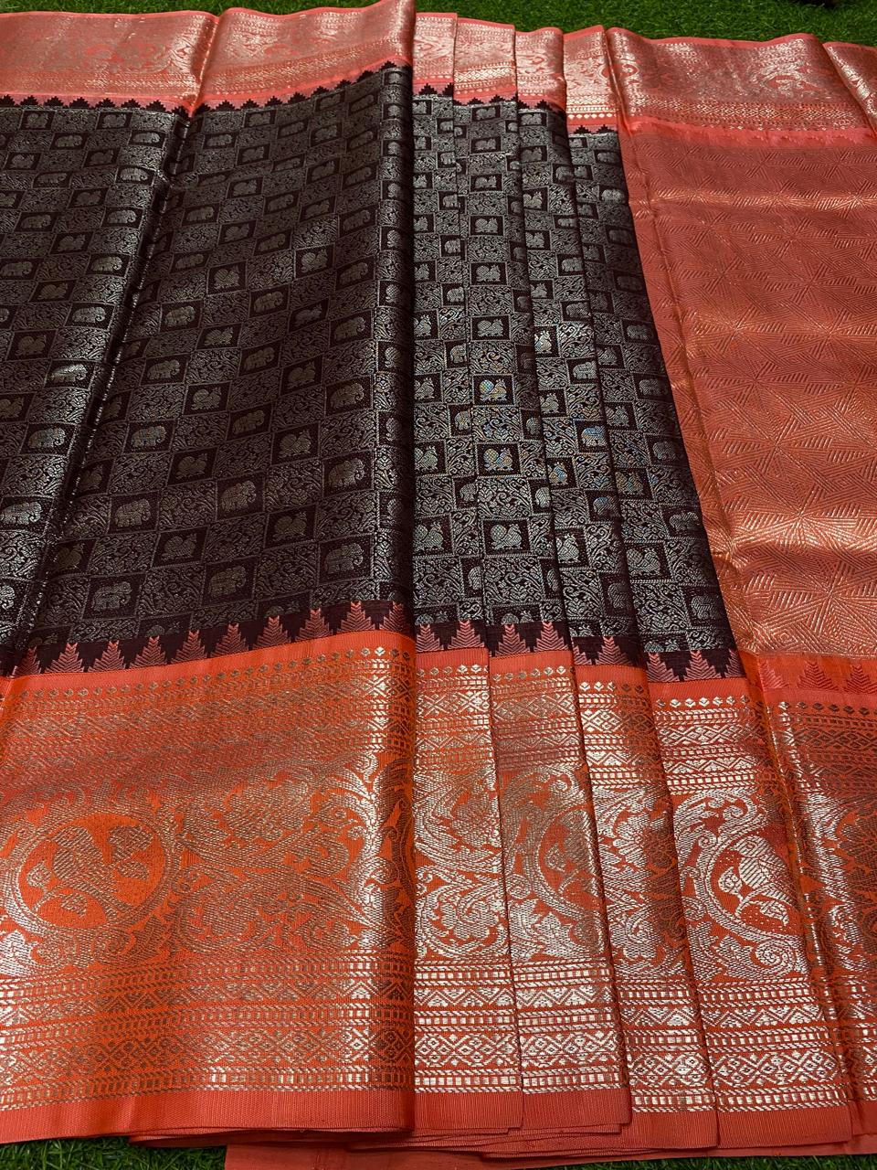 Venkatagiri Pure Handloom Pattu Saree with 12 Inch Kuttu Border and Allover Full Handwork