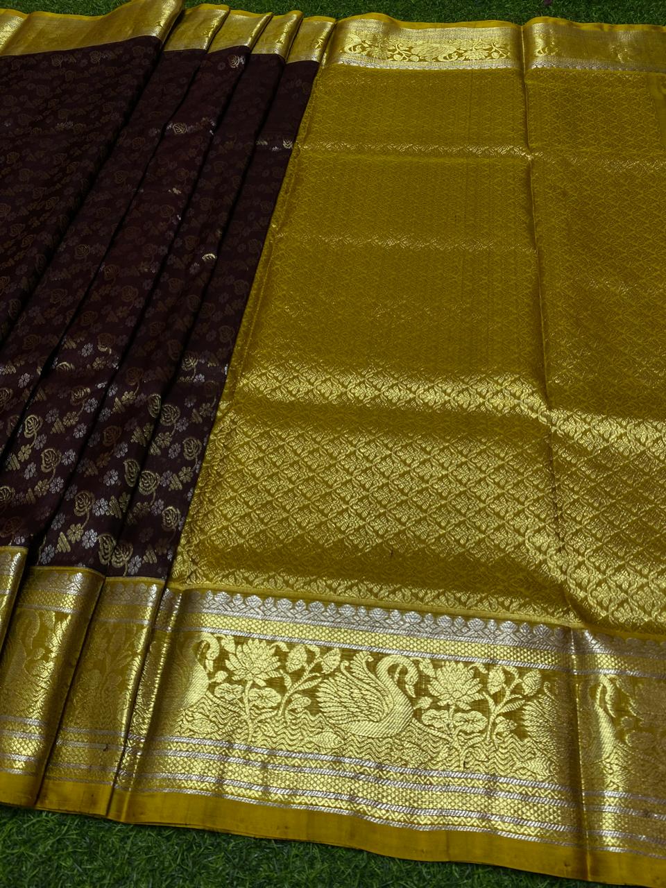 Venkatagiri Pure Handloom Pattu Saree with 12 Inch Designer Border and Hand Buta