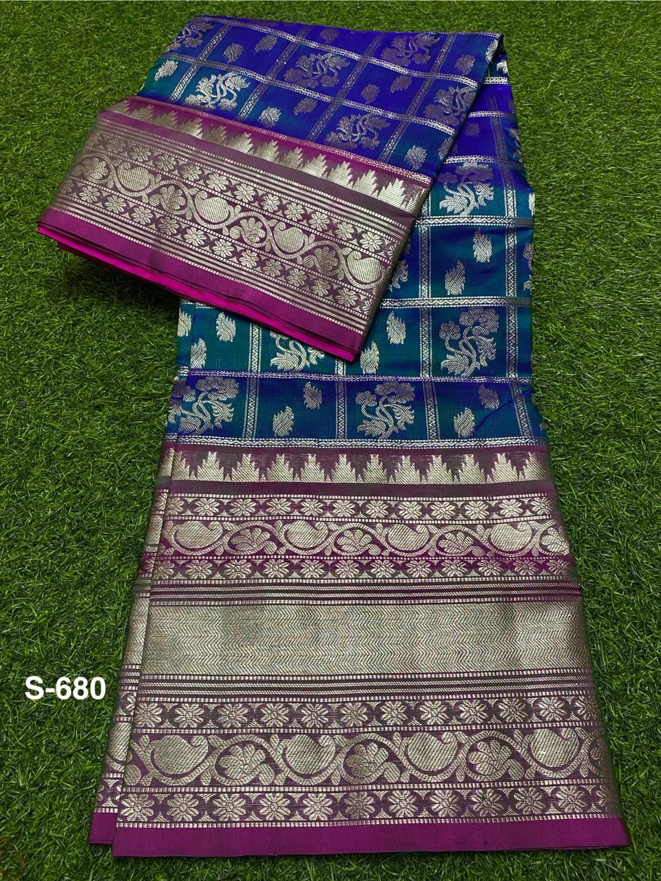 Venkatagiri Pure Handloom Pattu Saree with 12 Inch Designer Border and Hand Buta