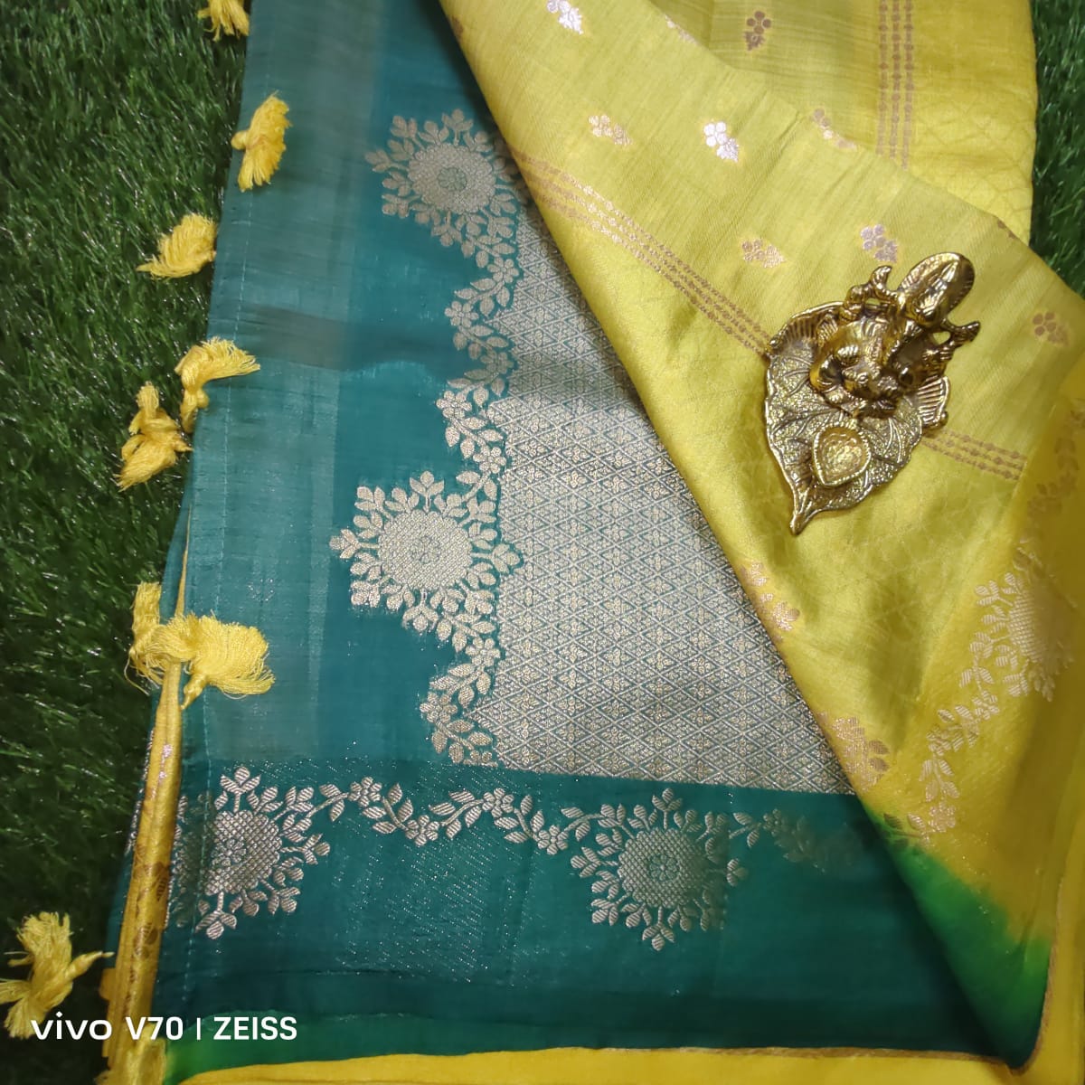Elegant Soft Lime Yellow Tussar Silk Saree with Emerald Green Contrast Pallu