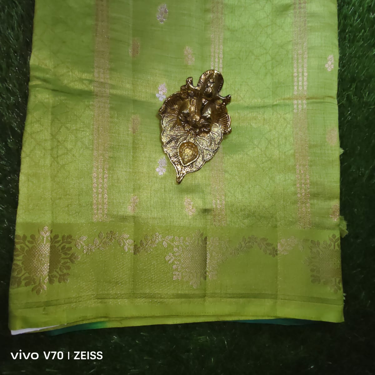Elegant Soft Parrot Green Tussar Silk Saree with Emerald Green Contrast Pallu