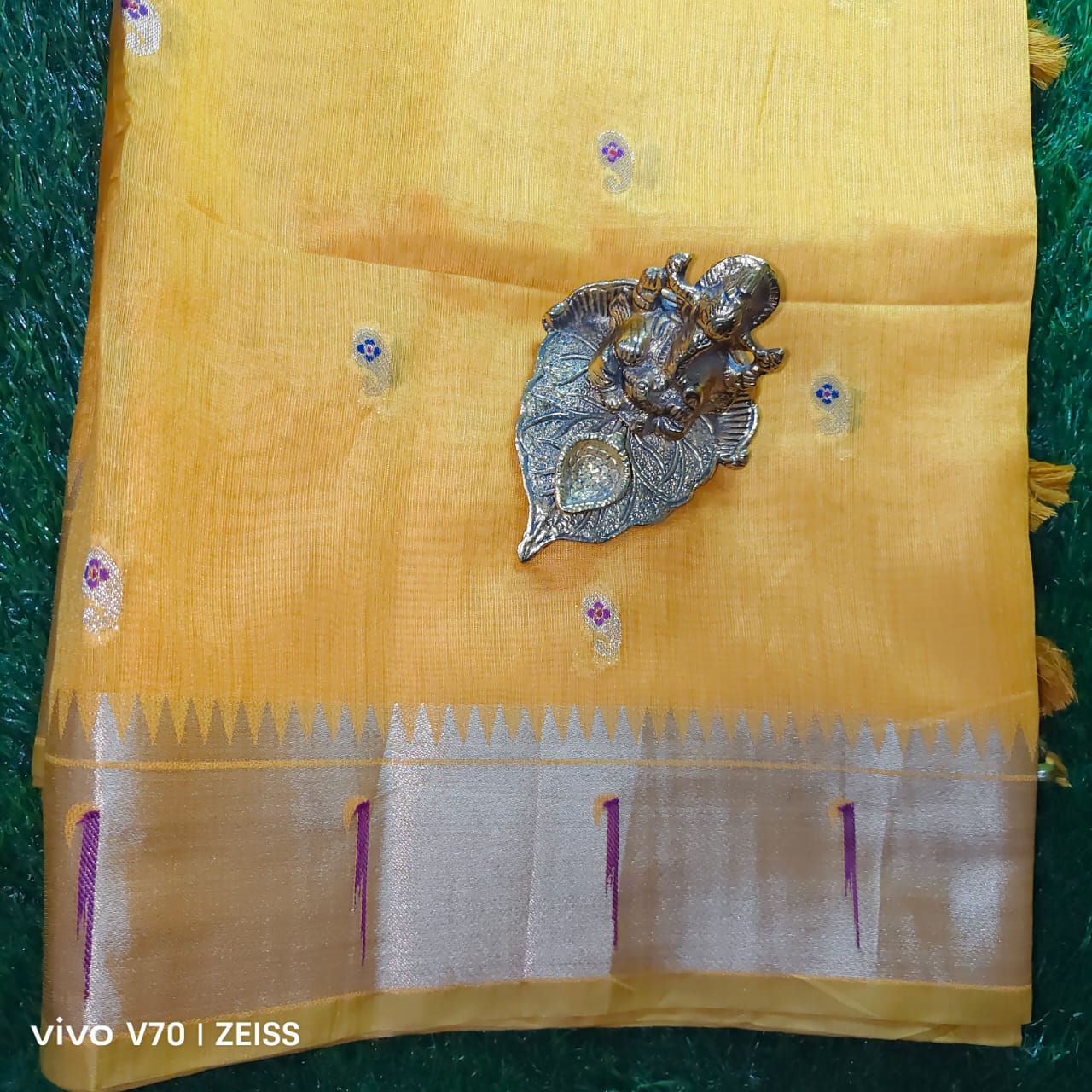 Radiant Yellow Tussar Silk Saree with Paithani Pallu & Munia Border