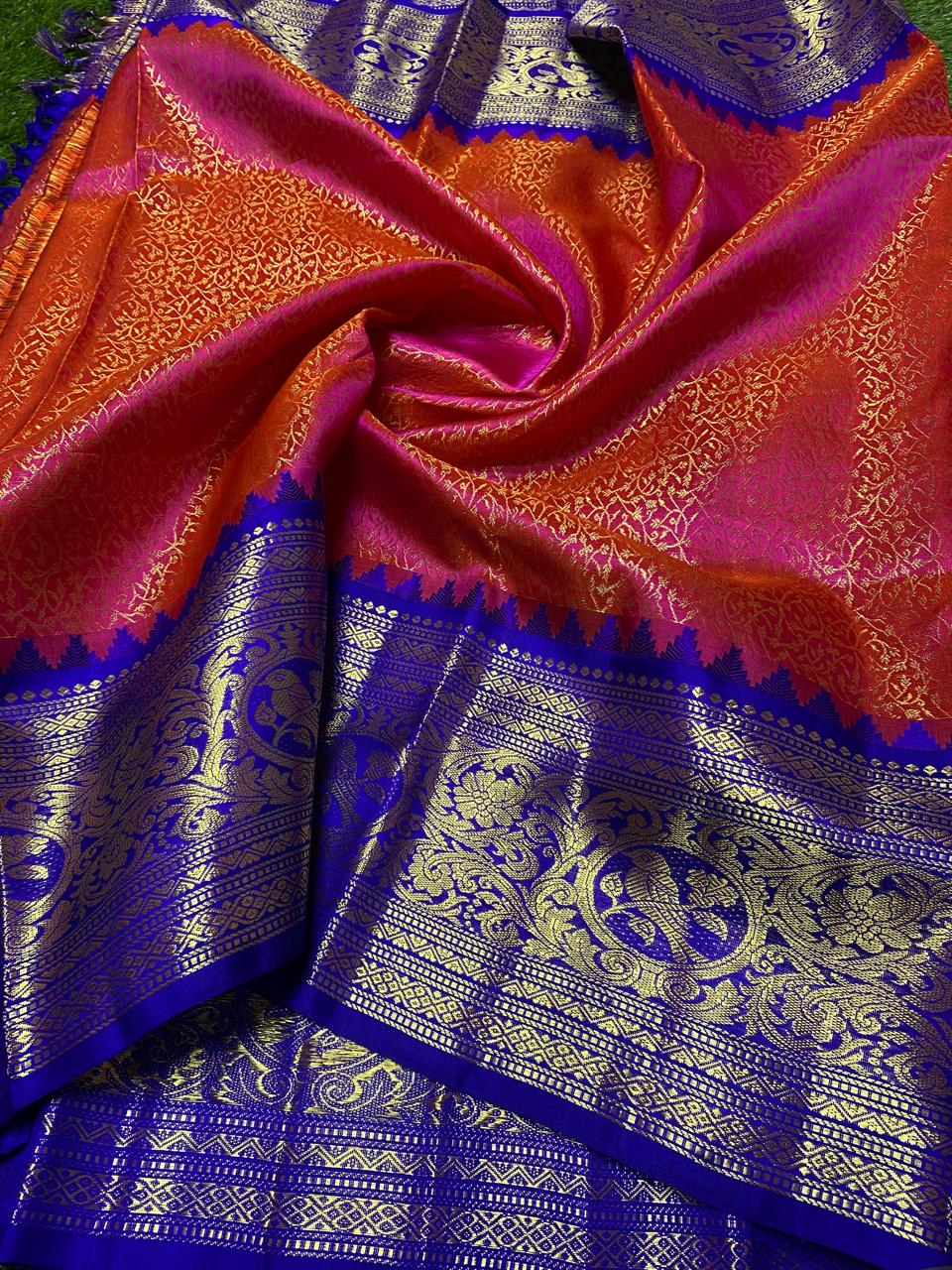 Venkatagiri Pure Handloom Pattu Saree with 12 Inch Special Kuttu Border and Hand Buta