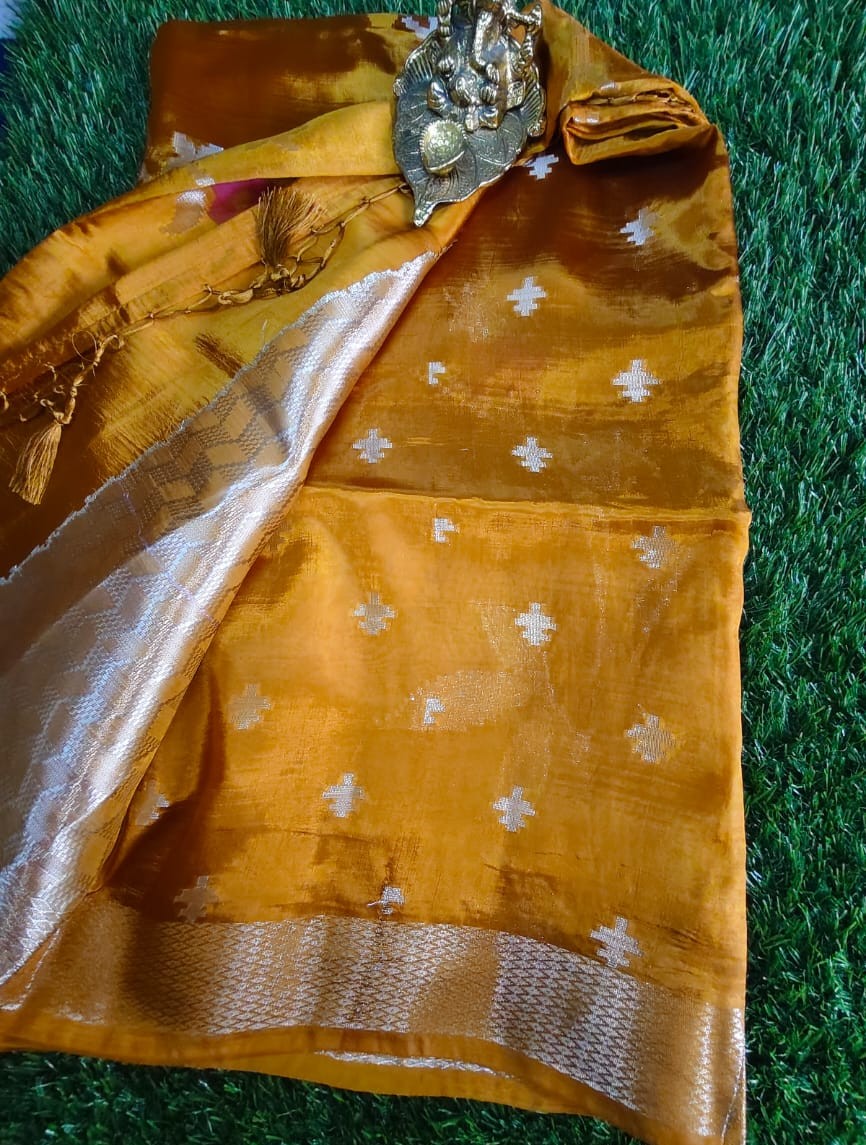 Elegant Mustard Yellow Raw Mango Silk Saree with Handwoven Jamdani Work