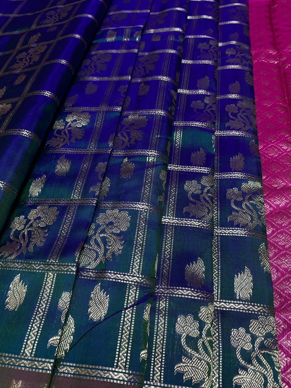 Venkatagiri Pure Handloom Pattu Saree with 12 Inch Designer Border and Hand Buta