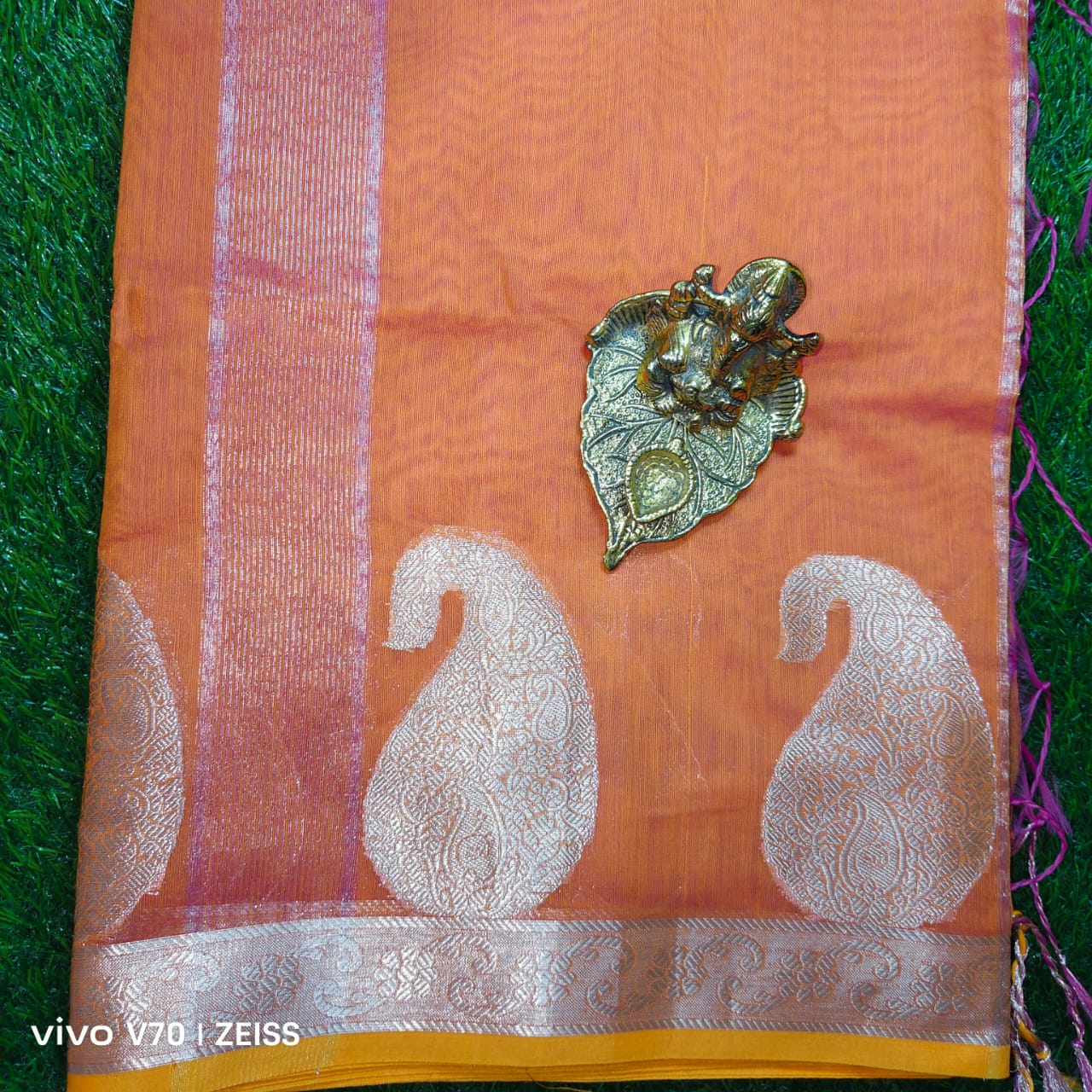 Royal Orange Chanderi Saree with Gold Zari Mango Motifs