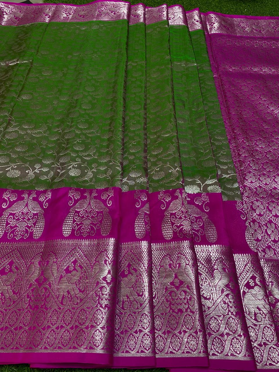 Venkatagiri Pure Handloom Pattu Saree with 12 Inch Rich Designer Border and Hand Buta