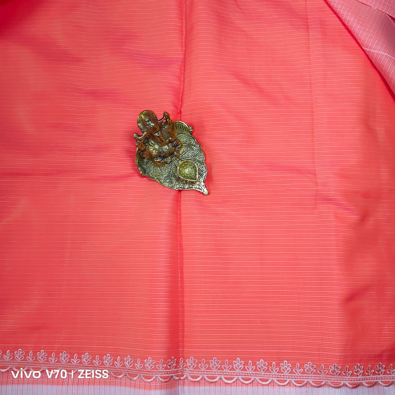 Elegant Peach Kota Saree with Floral Embroidered Border