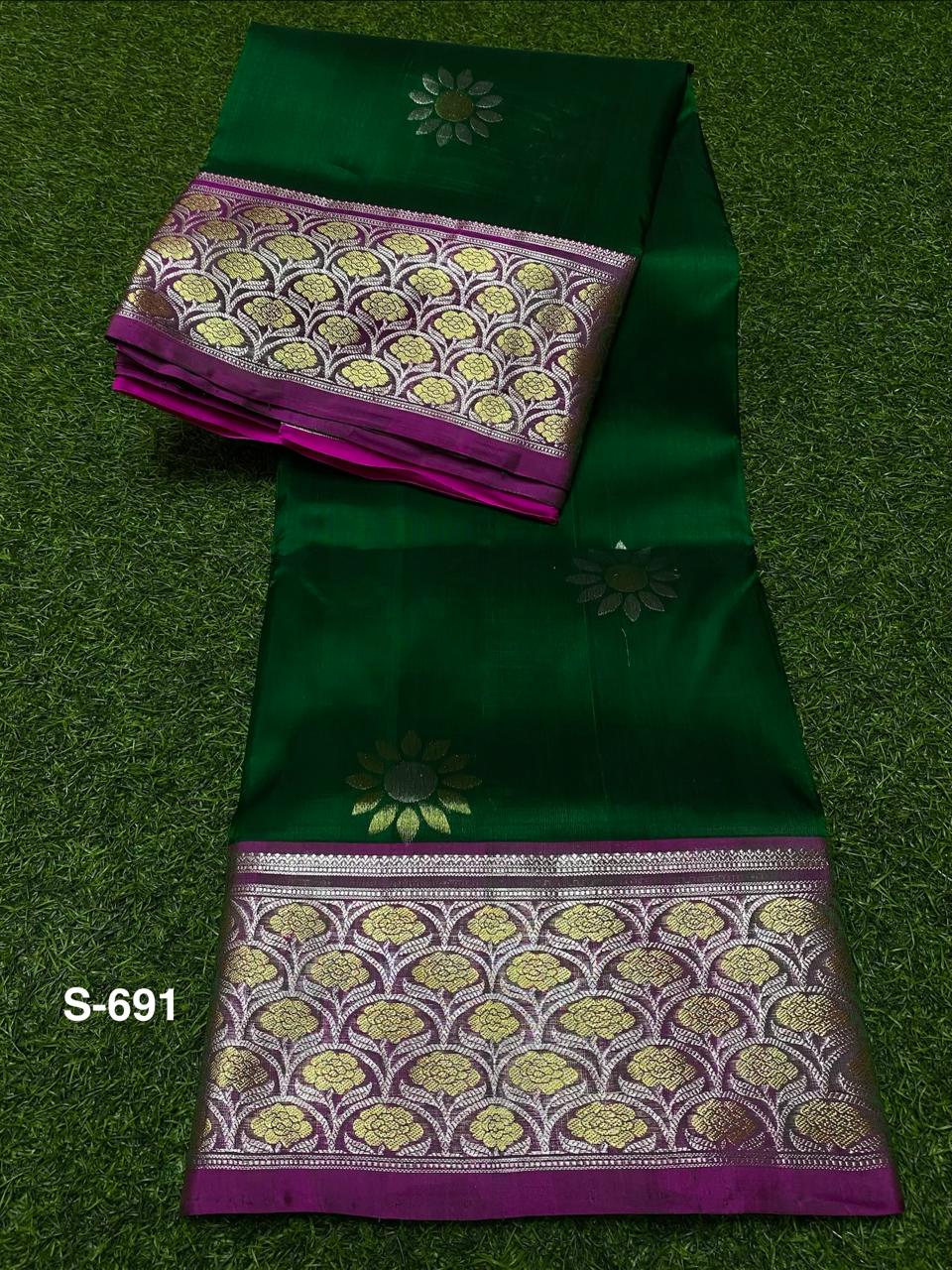 Venkatagiri Pure Handloom Pattu Saree with 6 Inch Border Special Jandhani Work and Hand Buta