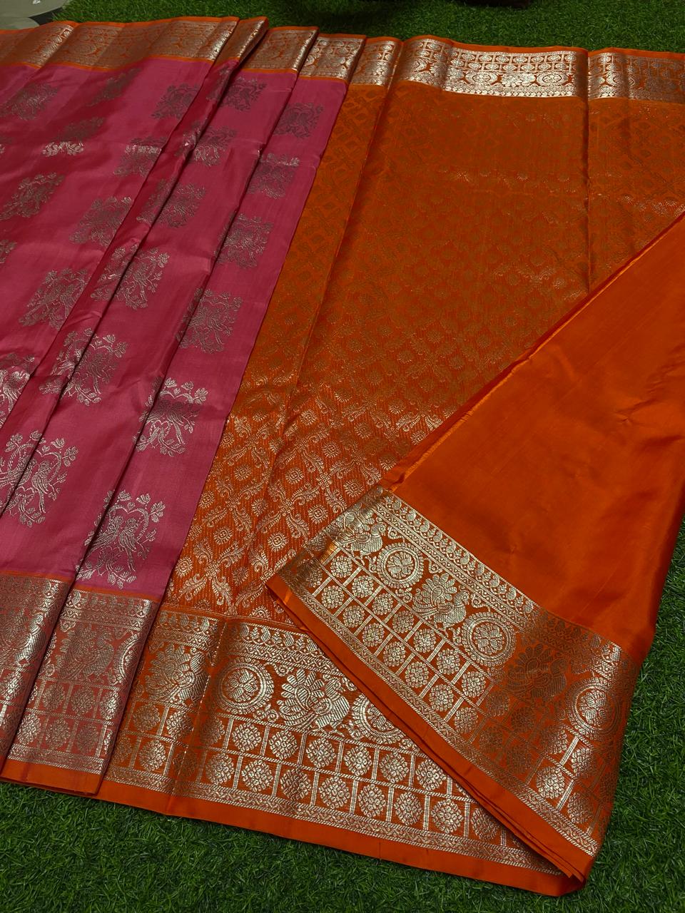 Venkatagiri Pure Handloom Pattu Saree with 6 Inch Designer Border and Hand Buta