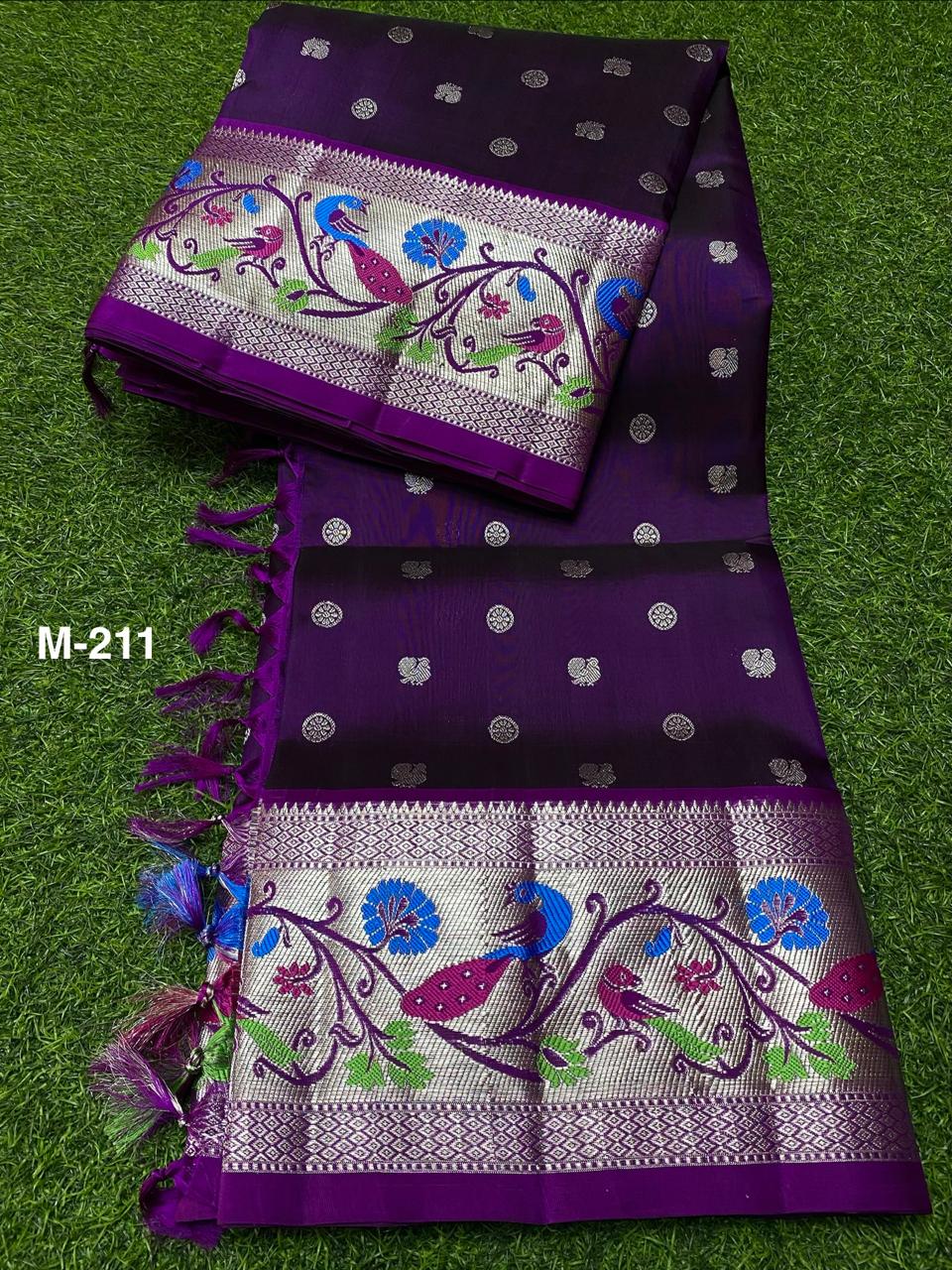 Venkatagiri Pure Handloom Pattu Saree with 6 Inch Designer Border and Hand Buta