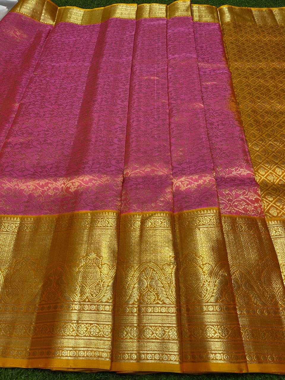 Venkatagiri Pure Handloom Pattu Saree with 12 Inch Designer Border and Hand Buta