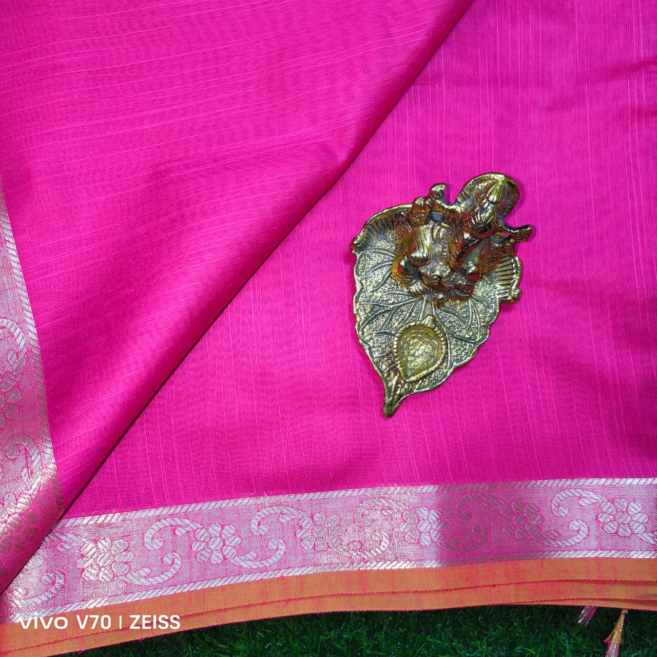 Royal Pink Chanderi Saree with Gold Zari Mango Motifs