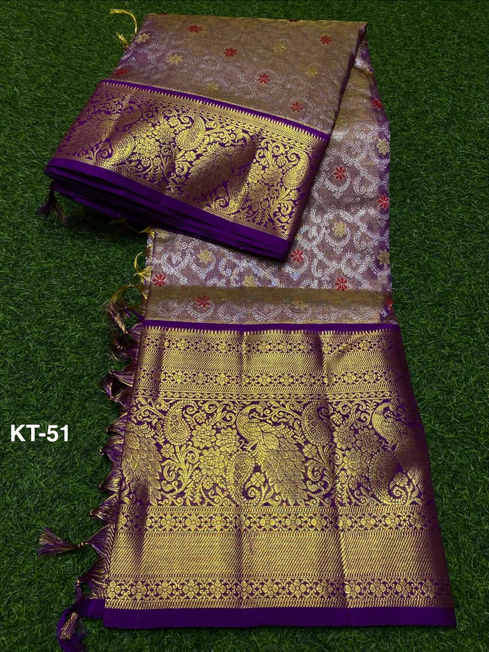 Venkatagiri Pure Handloom Tissue Saree with 12 Inch Border and Hand Buta