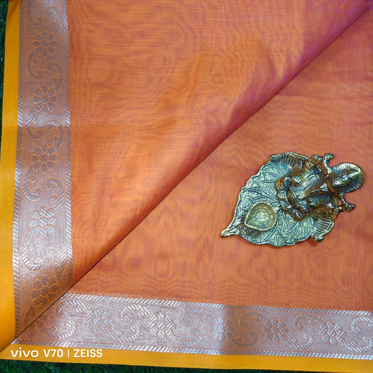 Royal Orange Chanderi Saree with Gold Zari Mango Motifs