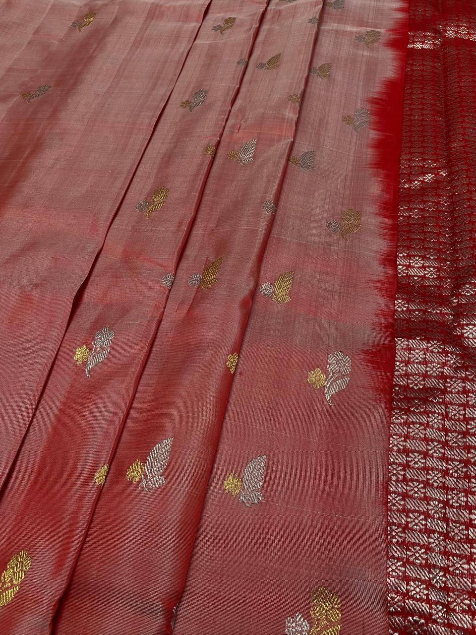 Venkatagiri Pure Handloom Pattu Saree with 6 Inch Designer Border and Hand Buta