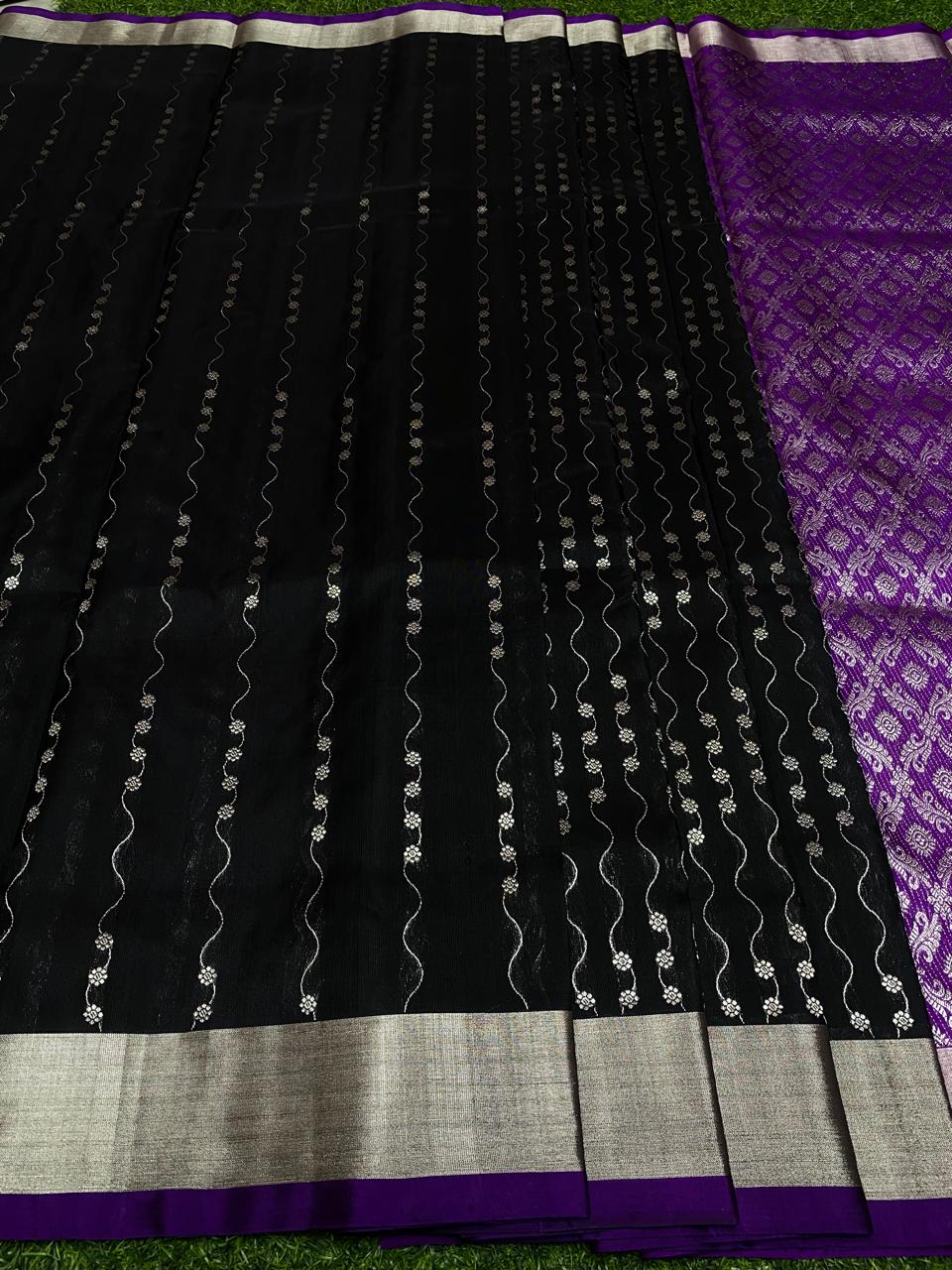 Venkatagiri Pure Handloom Pattu Saree with 3 Inch Designer Border and Hand Buta