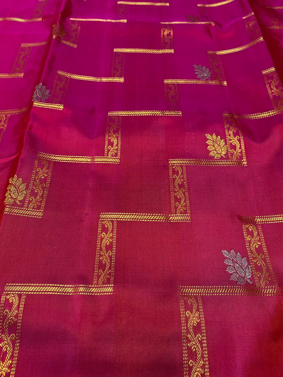 Venkatagiri Pure Handloom Pattu Saree with 12 Inch Designer Border and Hand Buta