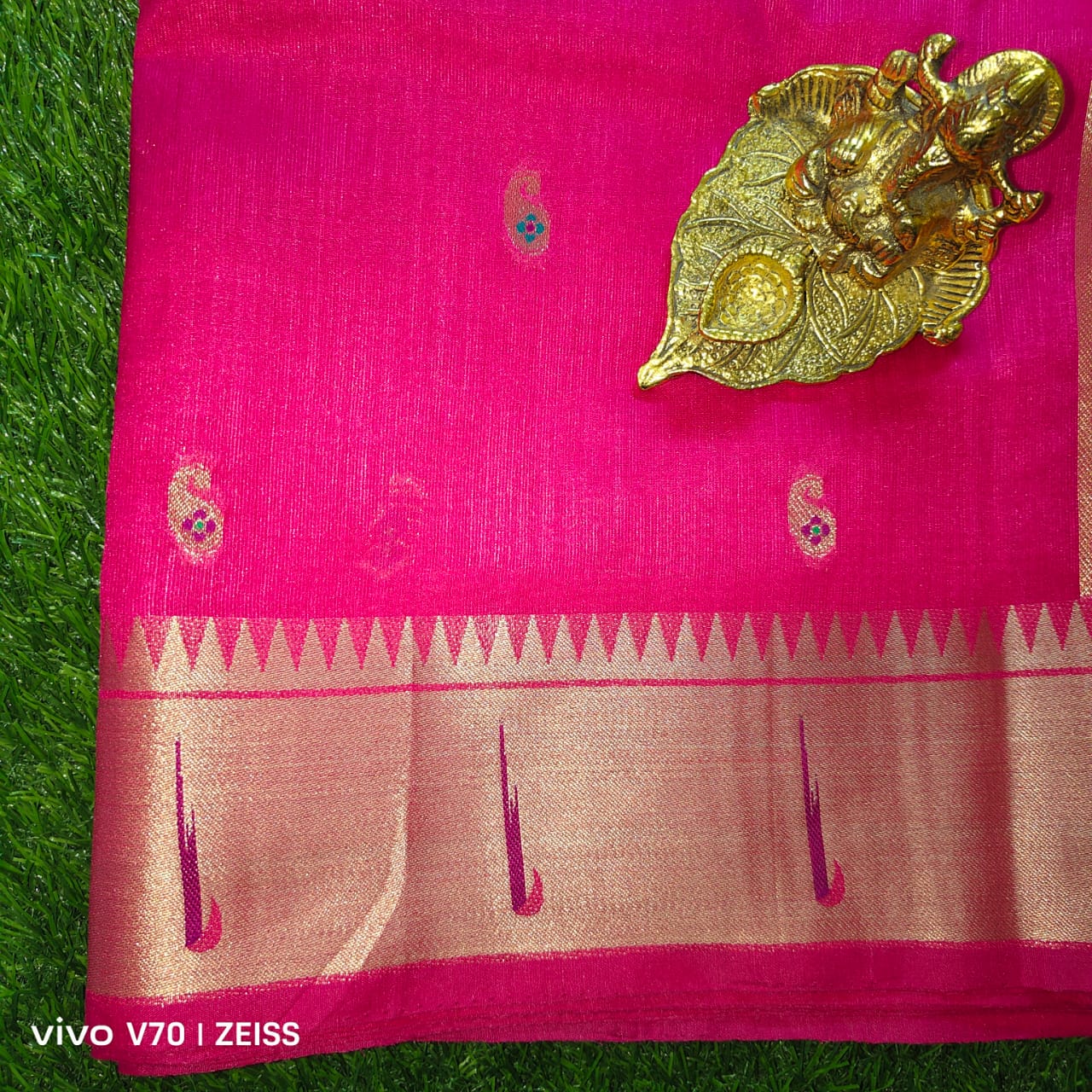 Beautiful Pink Tussar Silk Saree with Paithani Pallu & Munia Border