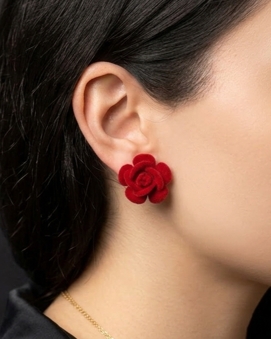 Velvet Crimson Rose Studs