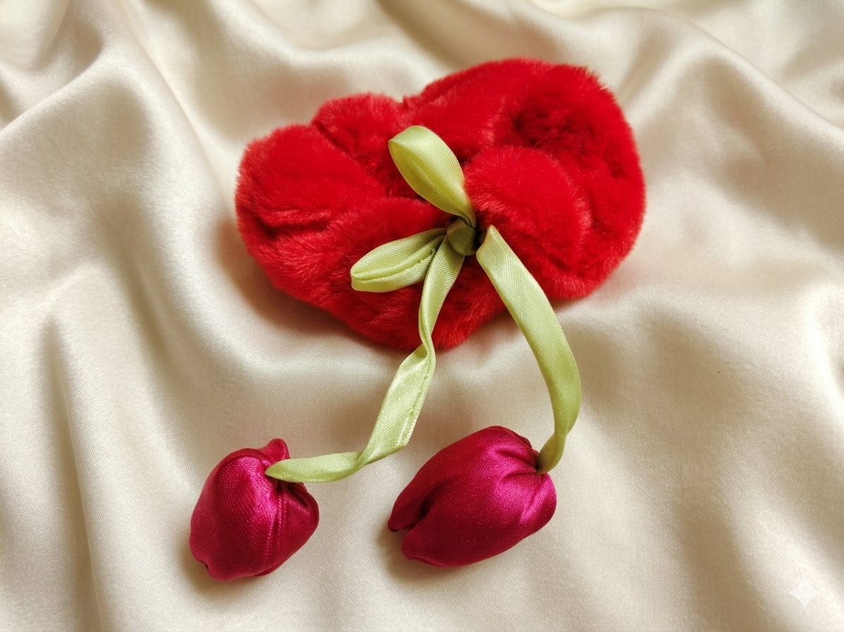 Enchanted Tulip: Plush Fur & Satin Charm Scrunchie